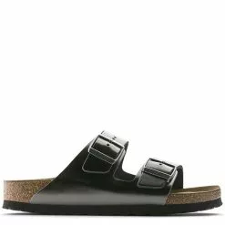 Birkenstock Women's Arizona Softbed Leather In Metallic Anthracite (Narrow Width)