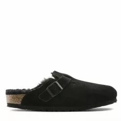 Birkenstock Boston Shearling Suede Leather In Black (Narrow Width)