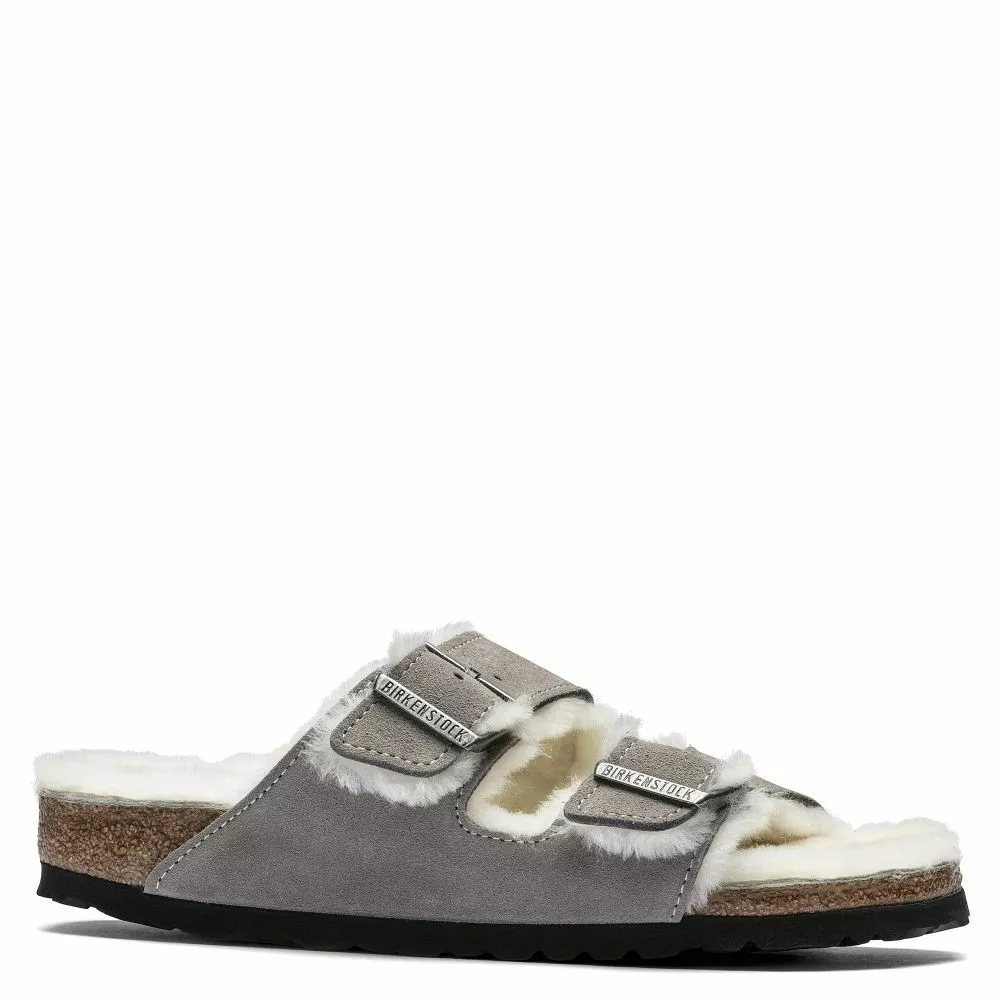 Birkenstock Women's Arizona Shearling In Stone Coin 3 Birkenstock Women's Arizona Shearling In Stone Coin