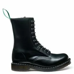 Solovair 11 Eye Zip Derby Boot In Black Hi-Shine